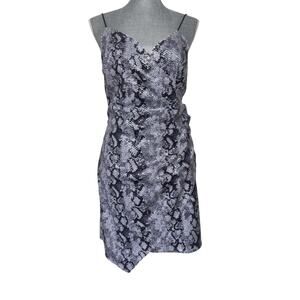 NWOT JOA Snake Skin Sequin Bodycon Rouched Faux Wrap Mini Dress Medium
